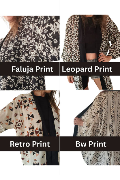 BW Print Short Kimono