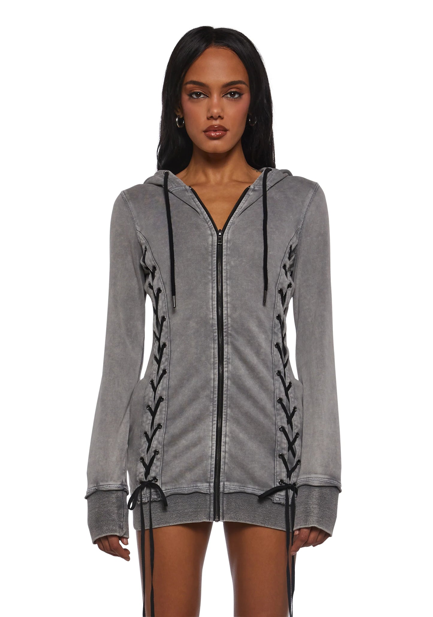 Downbeat Lace-Up Hoodie Dress