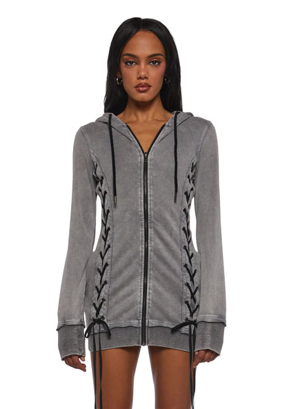 Downbeat Lace-Up Hoodie Dress