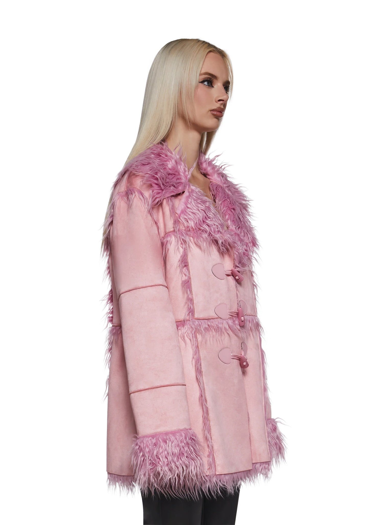 Suede Toggle Fur Coat — Pink