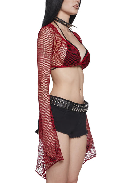 Glamour Fishnet Shrug – Red