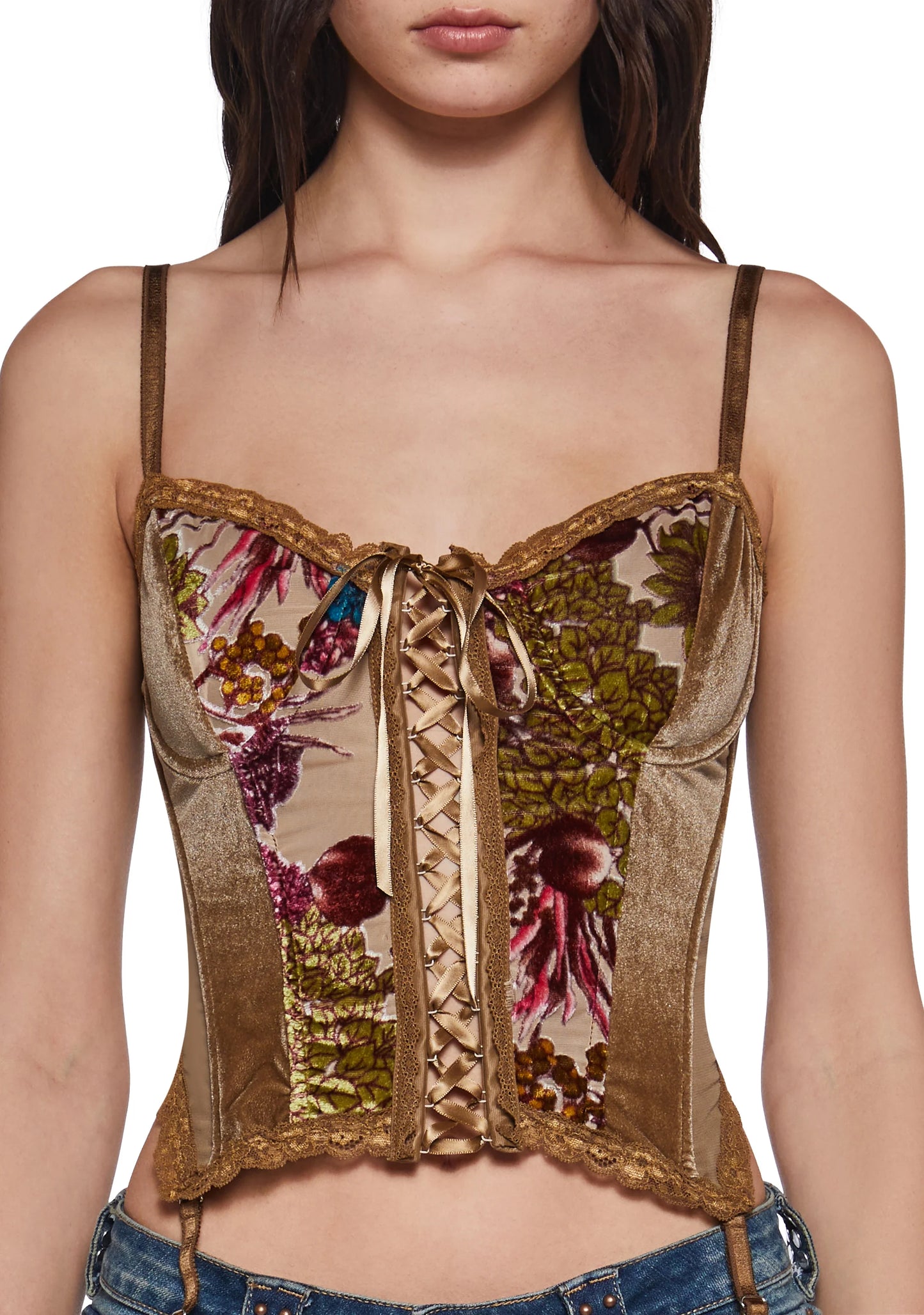 Burnout Velvet Corset — Brown