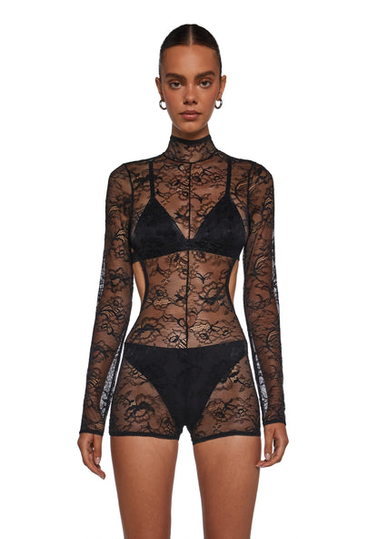 Sheer Affection Lace Romper – Black