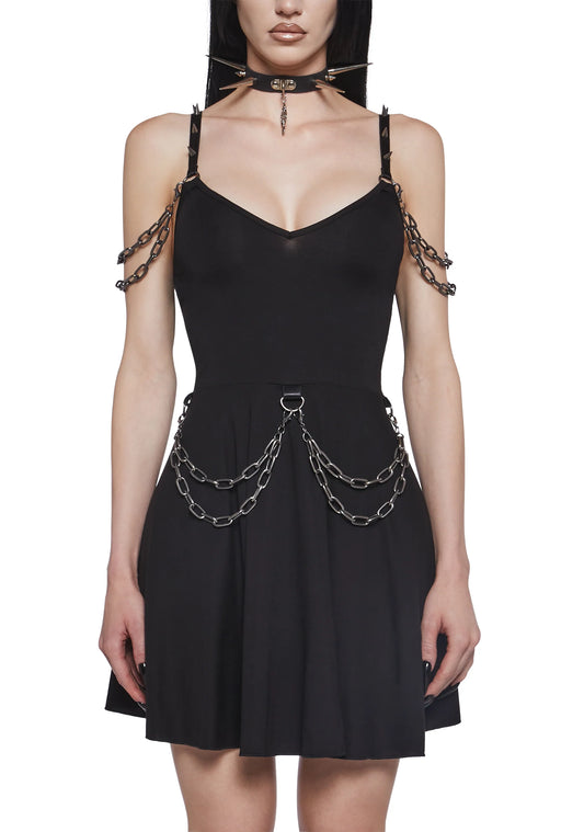 Spiked Chainlink Mini Dress – Black