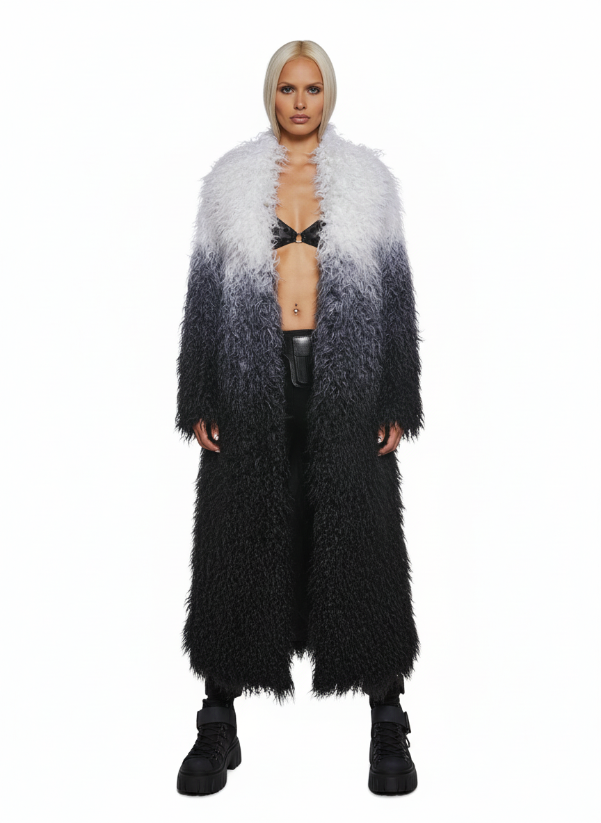 Arctic Shag Faux Fur Coat — Grey/White