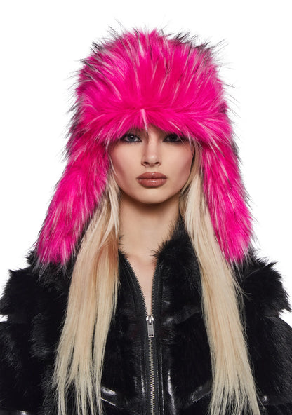 POM POMS Faux Fur Bucket Hat — pink
