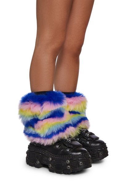 RAINBOW STRIPS FAUX FUR LEG WARMERS