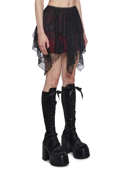 Shadow Lace Handkerchief Mini Skirt – Black
