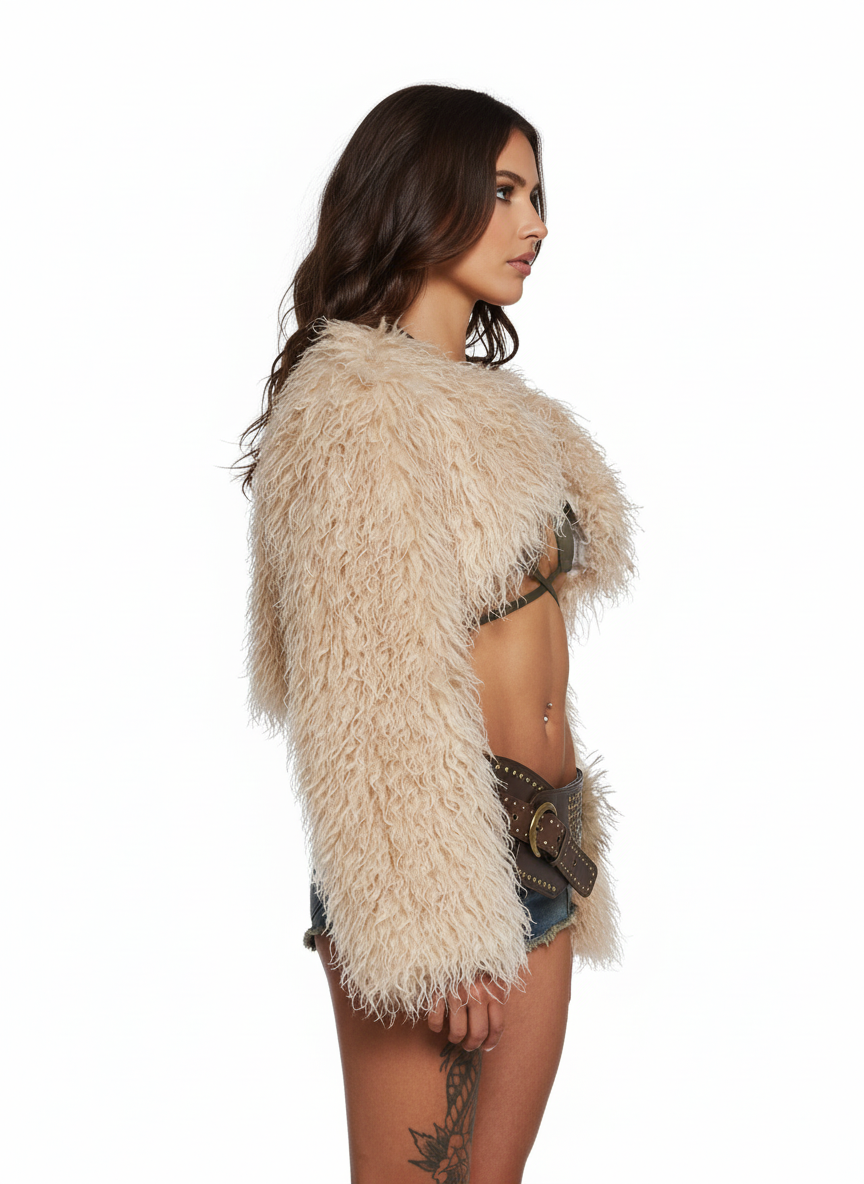 Plush Fur Shrug — Sand