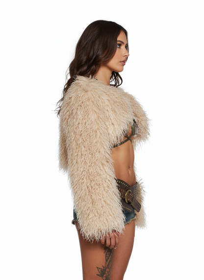 Plush Fur Shrug — Sand