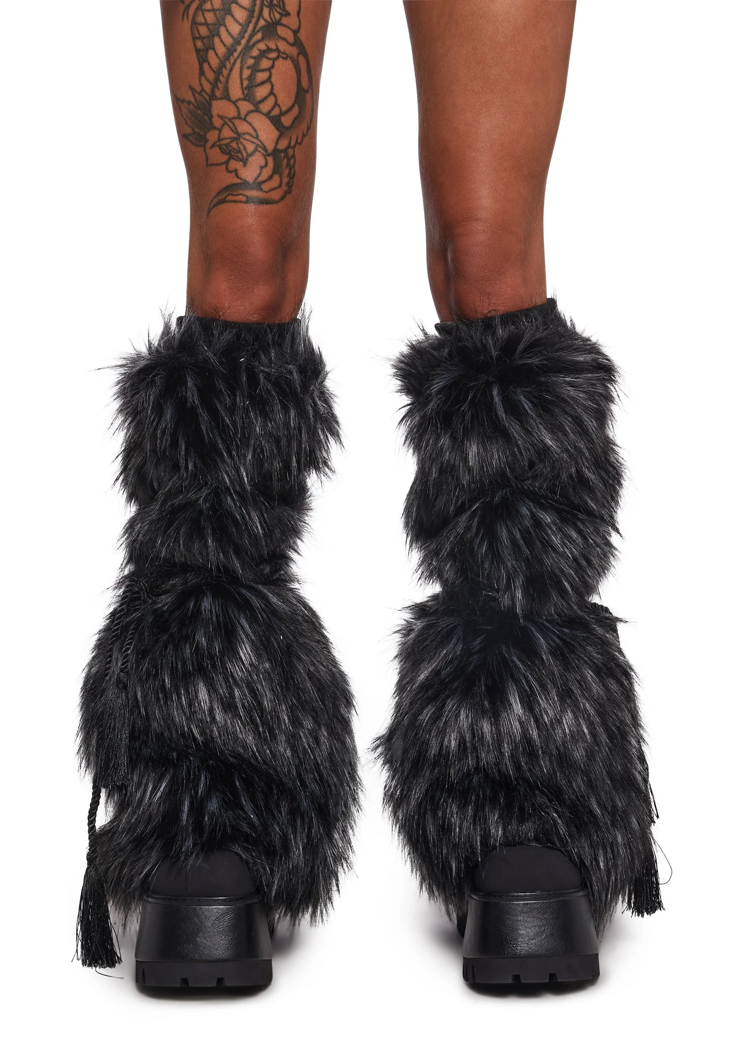 Faux Fur ribbed Leg Warmers - Black