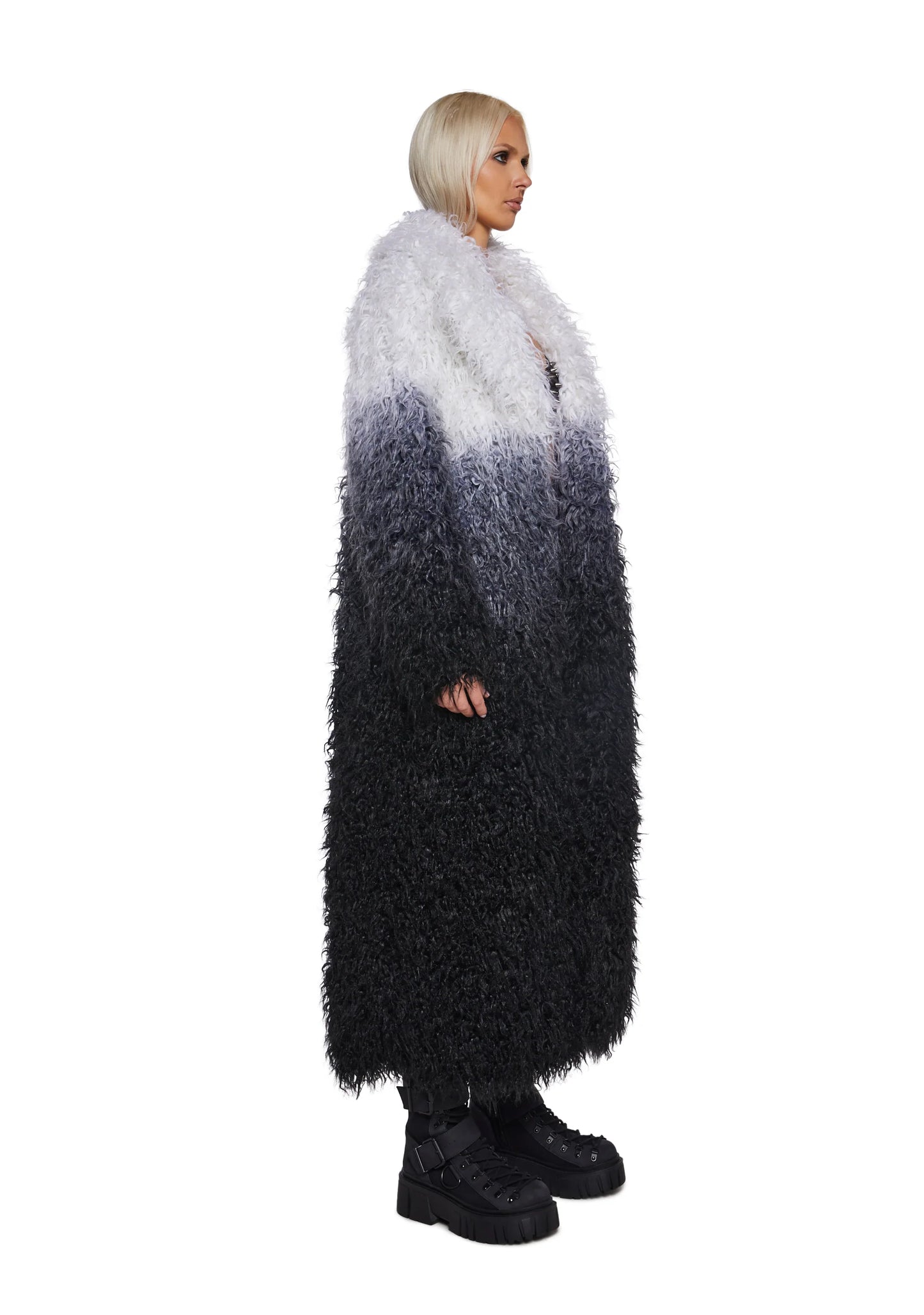 Arctic Shag Faux Fur Coat — Grey/White
