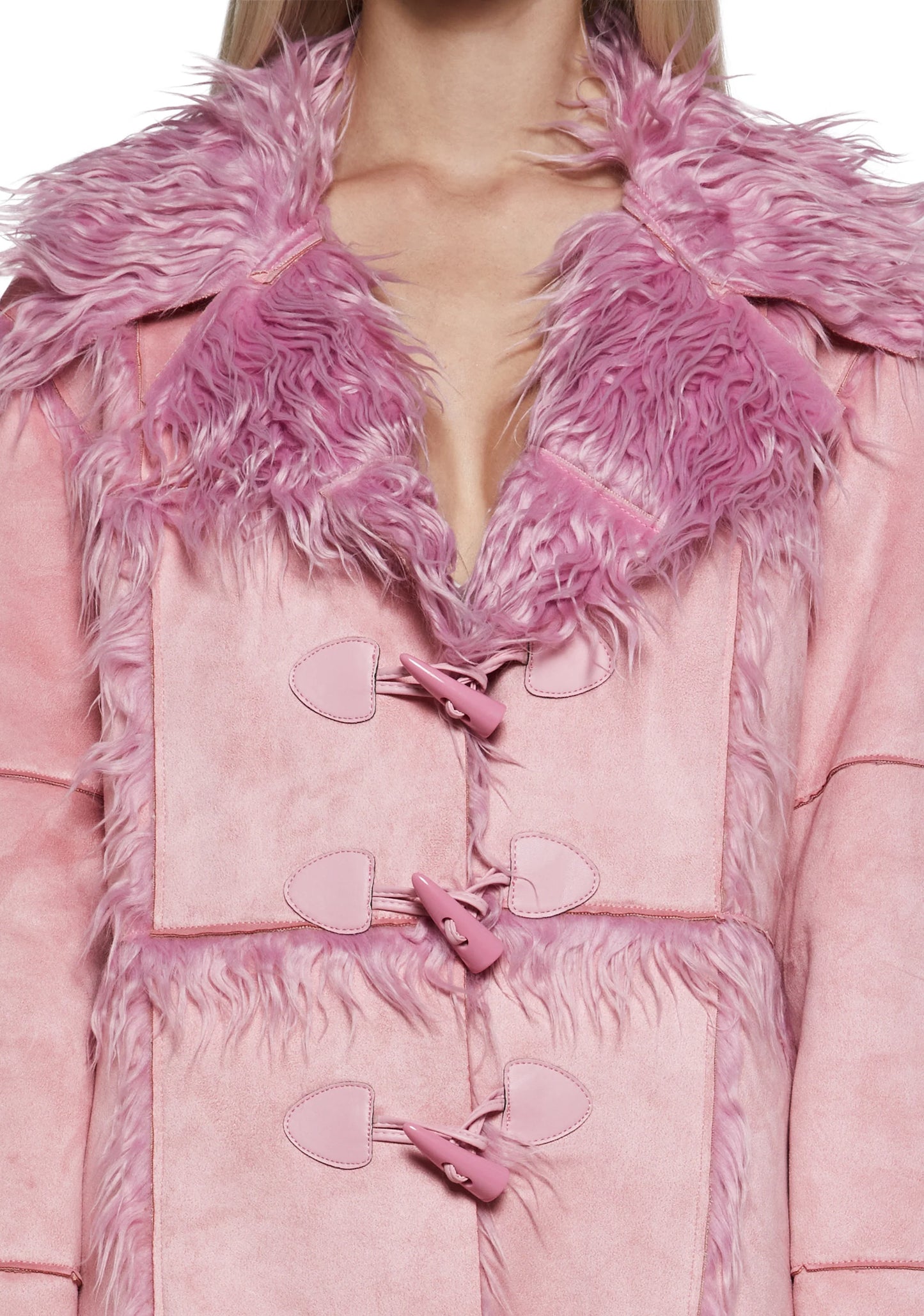 Suede Toggle Fur Coat — Pink