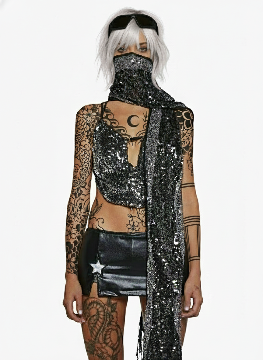 Luna Mirage Sequin Scarf – Metallic Silver