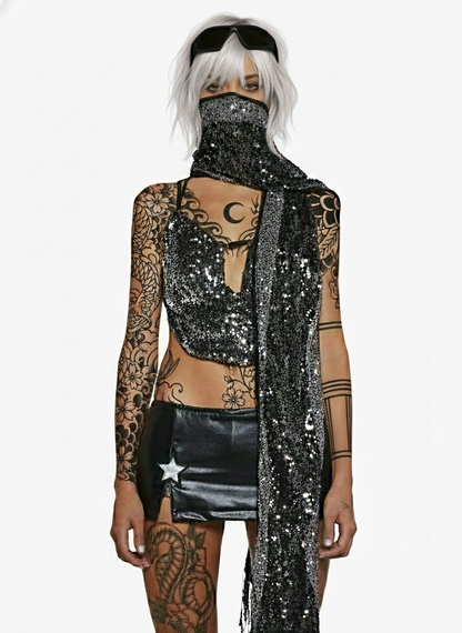 Luna Mirage Sequin Scarf – Metallic Silver