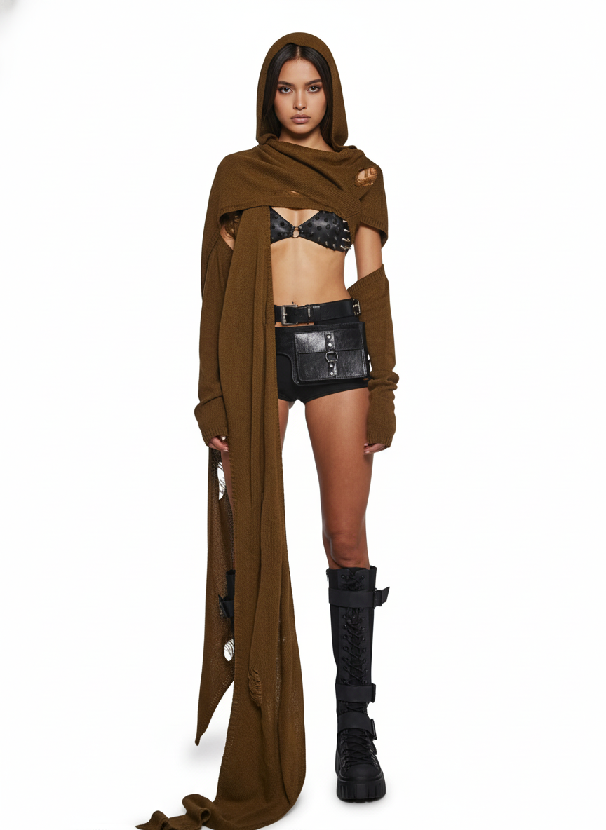 UNISEX Hooded Scarf Wrap Crop Top