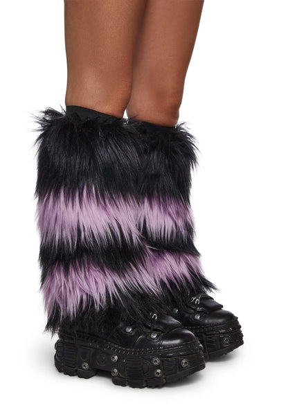 PURPLE STRIPS FAUX FUR LEG WARMERS