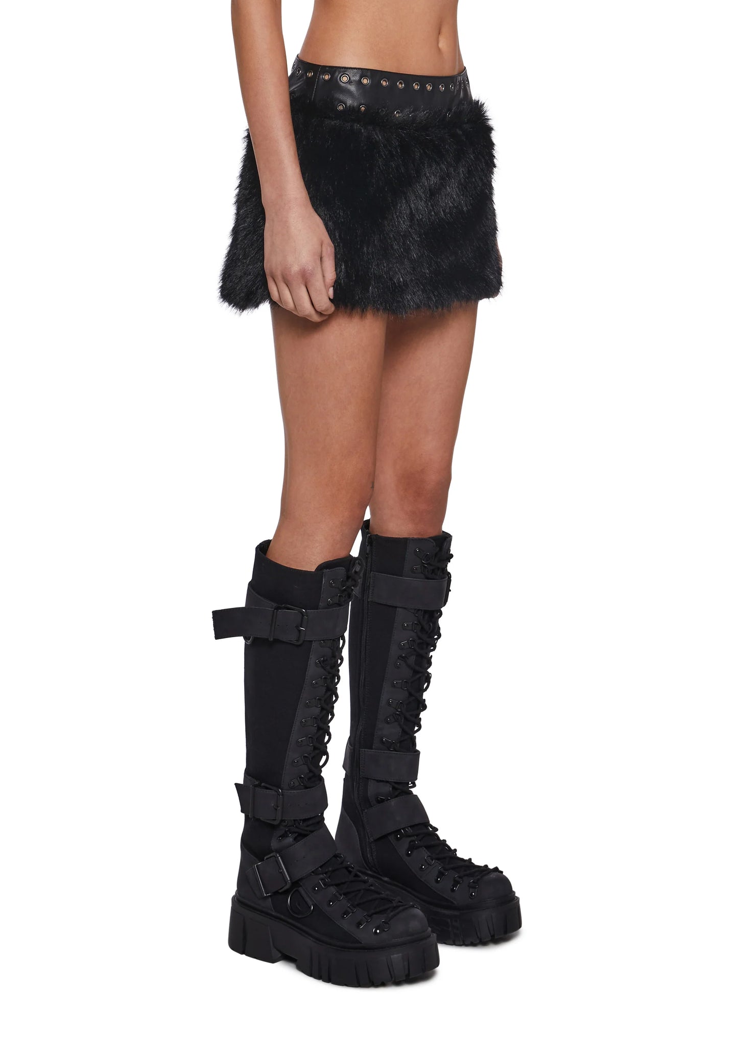 Faux Fur Mini Skirt - Black