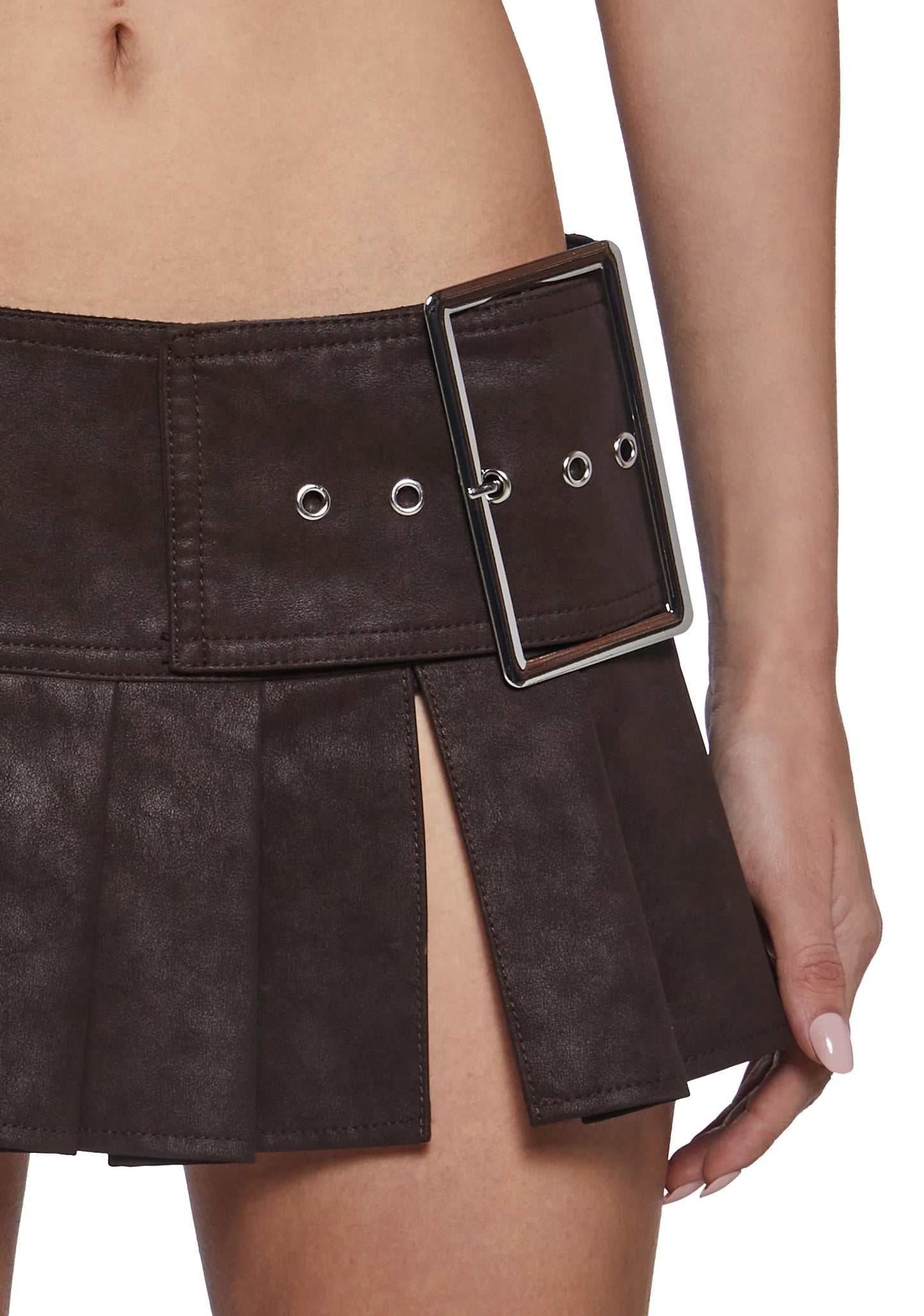 CRASH Vegan Leather Micro Skirt – Brown