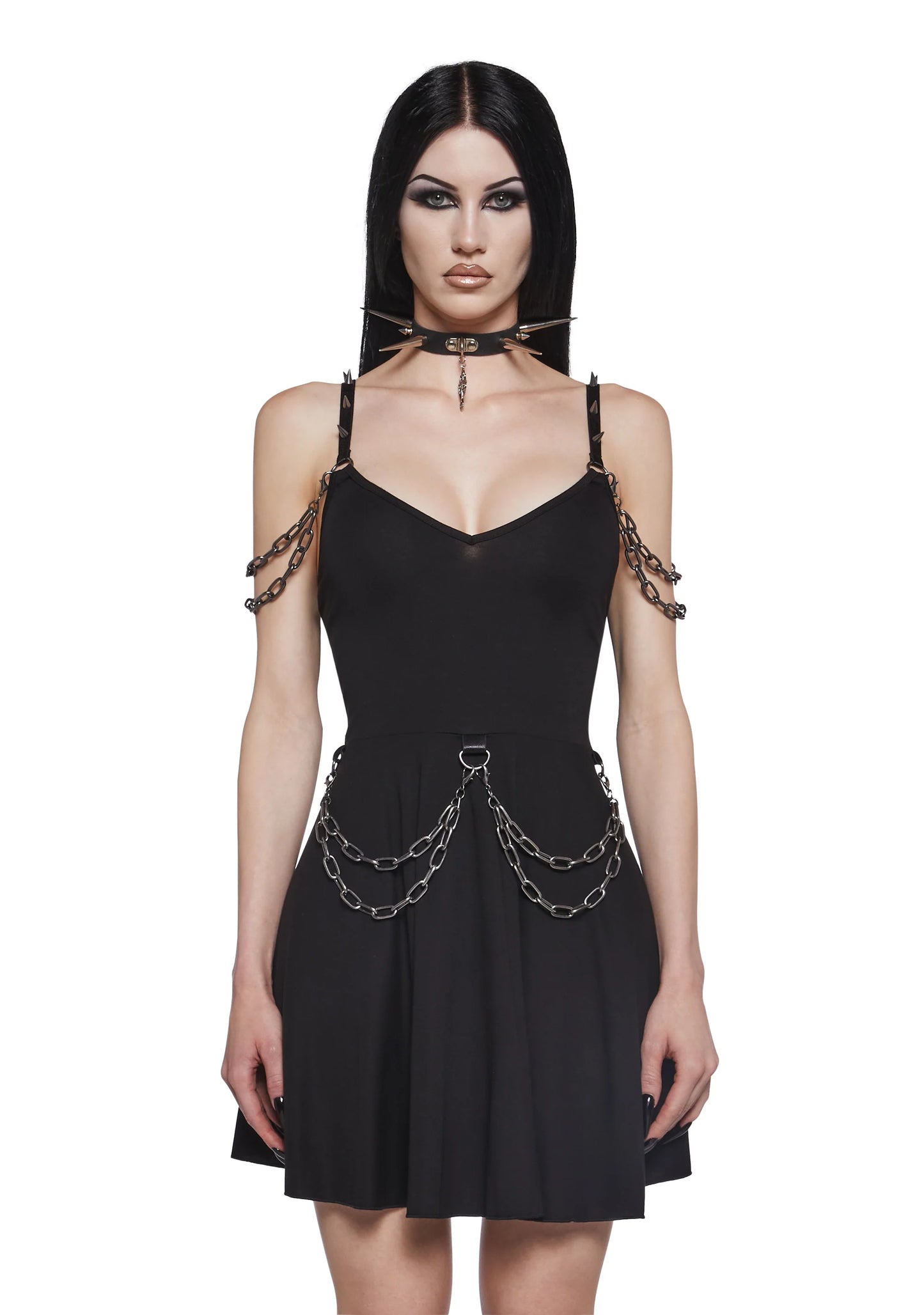 Spiked Chainlink Mini Dress – Black