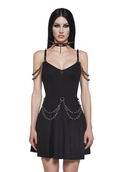 Spiked Chainlink Mini Dress – Black