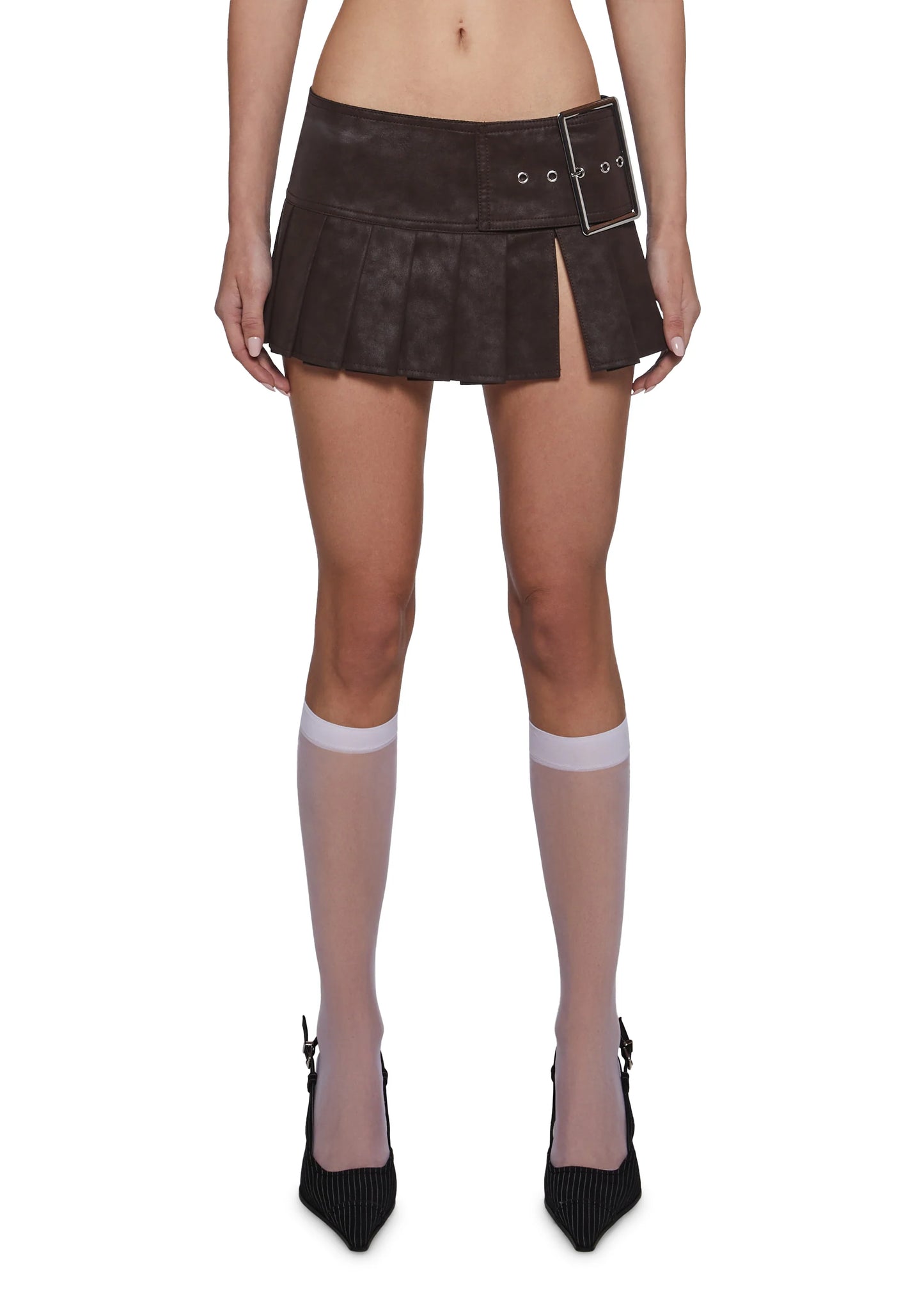 CRASH Vegan Leather Micro Skirt – Brown