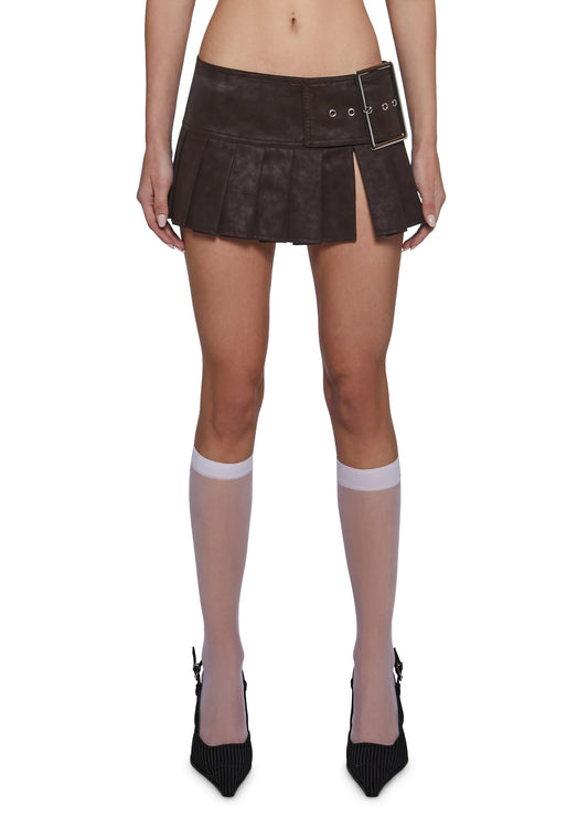 CRASH Vegan Leather Micro Skirt – Brown