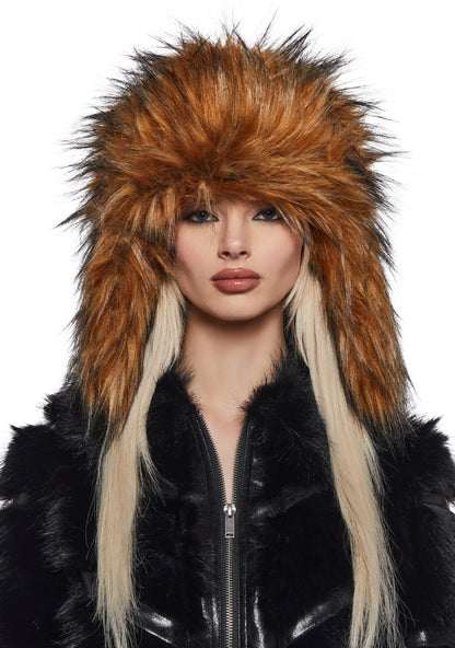 POM POMS Faux Fur Bucket Hat — Brown