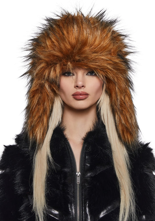 POM POMS Faux Fur Bucket Hat — Brown