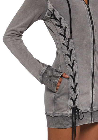 Downbeat Lace-Up Hoodie Dress