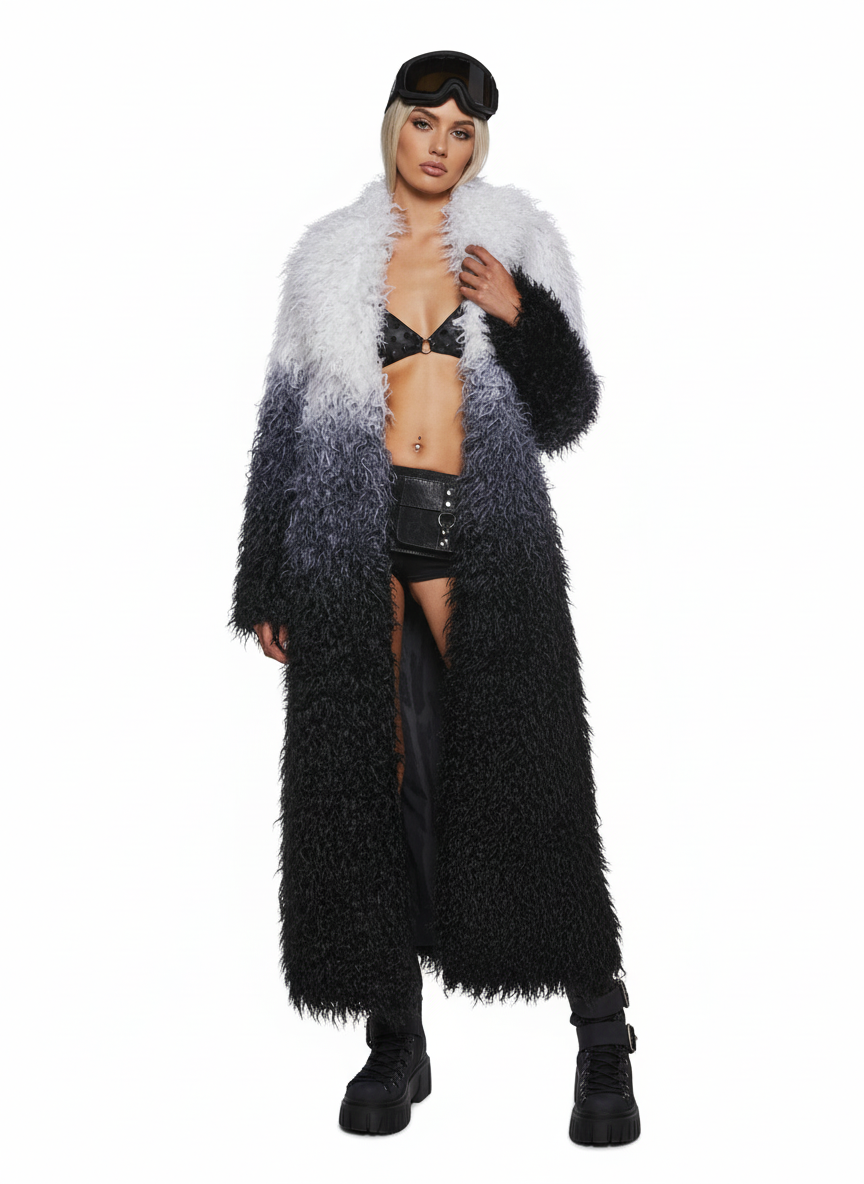 Arctic Shag Faux Fur Coat — Grey/White
