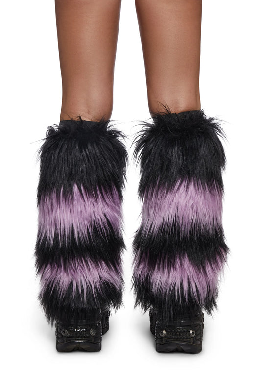 PURPLE STRIPS FAUX FUR LEG WARMERS