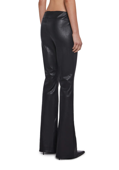 Vegan Leather Lace-Up Flare Pants – Black