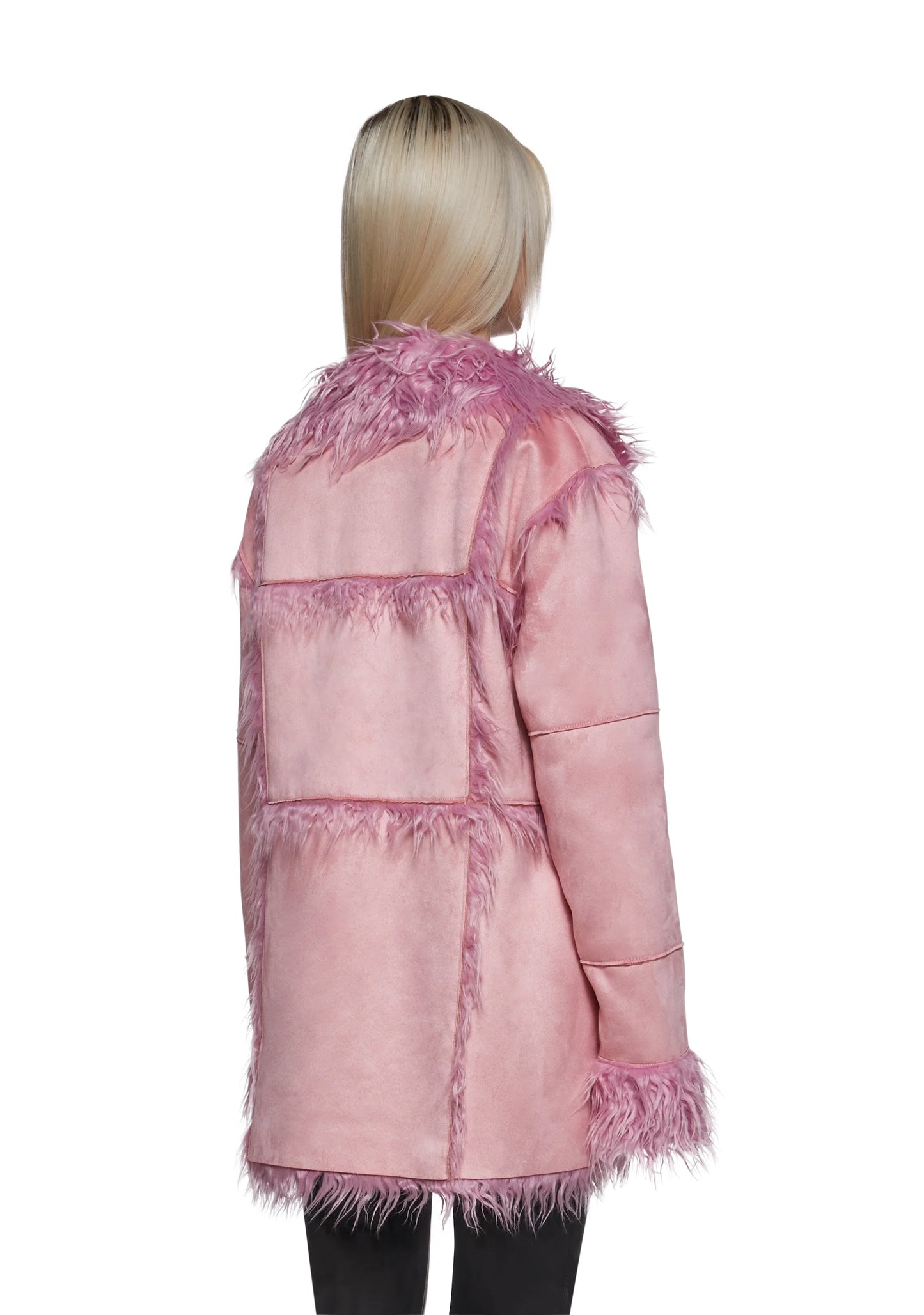 Suede Toggle Fur Coat — Pink