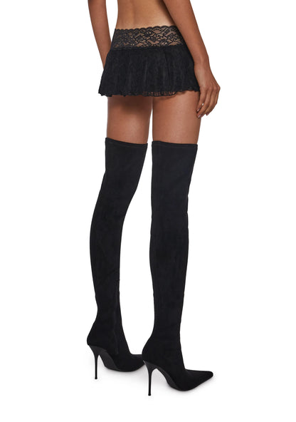 Flirt Pleated Lace Micro Mini – Black