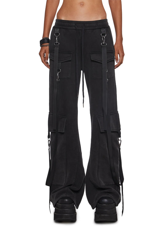 Cotton Suspender Cargo Joggers — Black