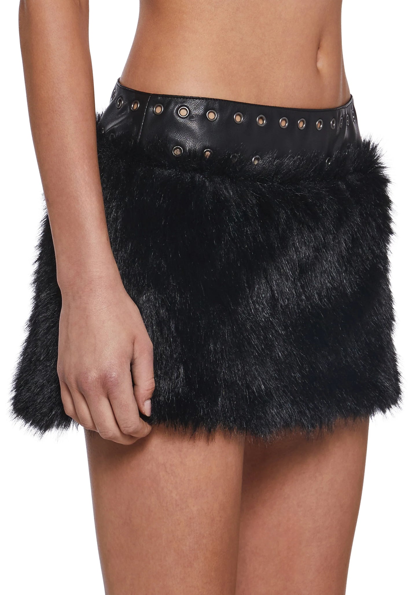Faux Fur Mini Skirt - Black