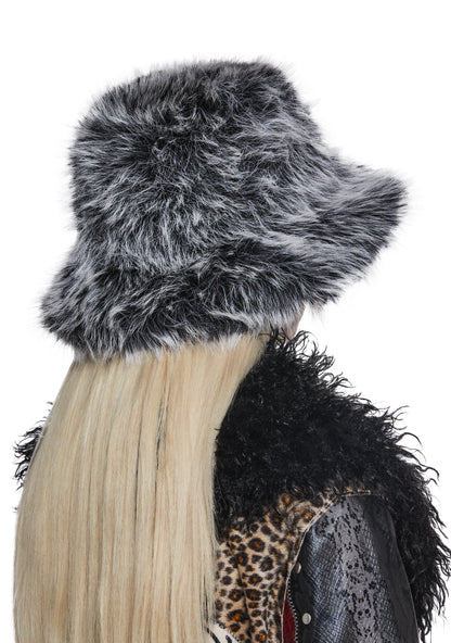 MIDNIGHT FAUX FUR BUCKET HAT & SHOULDER BAG