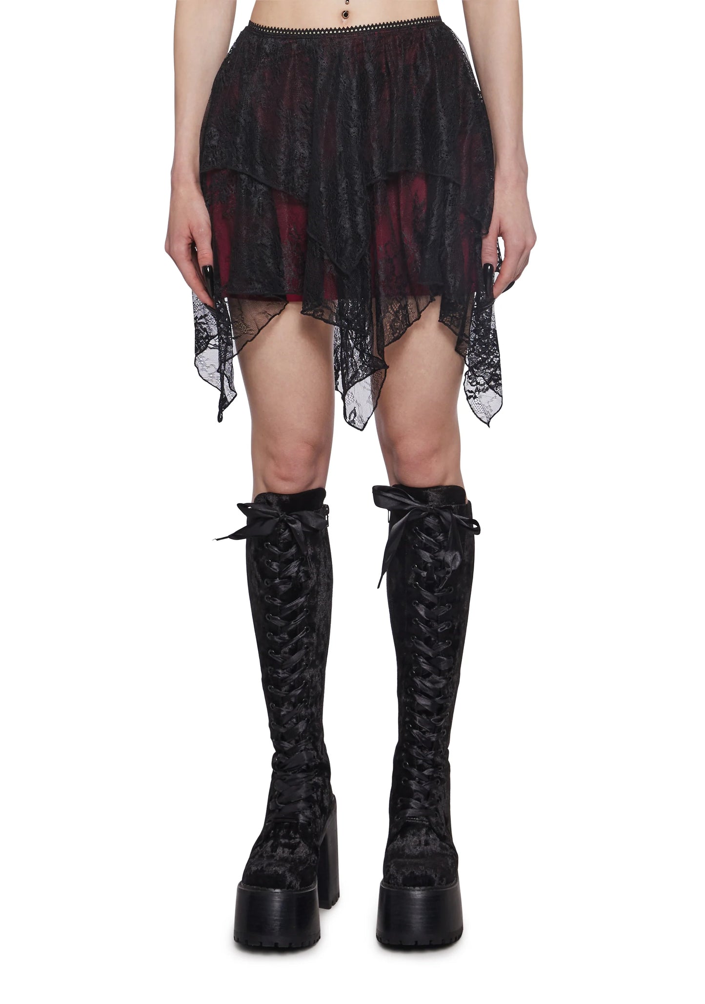 Shadow Lace Handkerchief Mini Skirt – Black