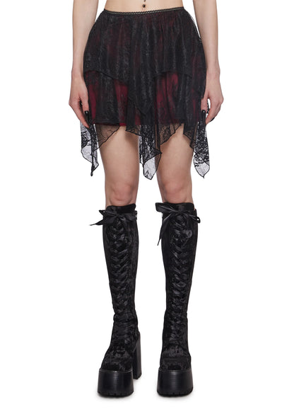 Shadow Lace Handkerchief Mini Skirt – Black