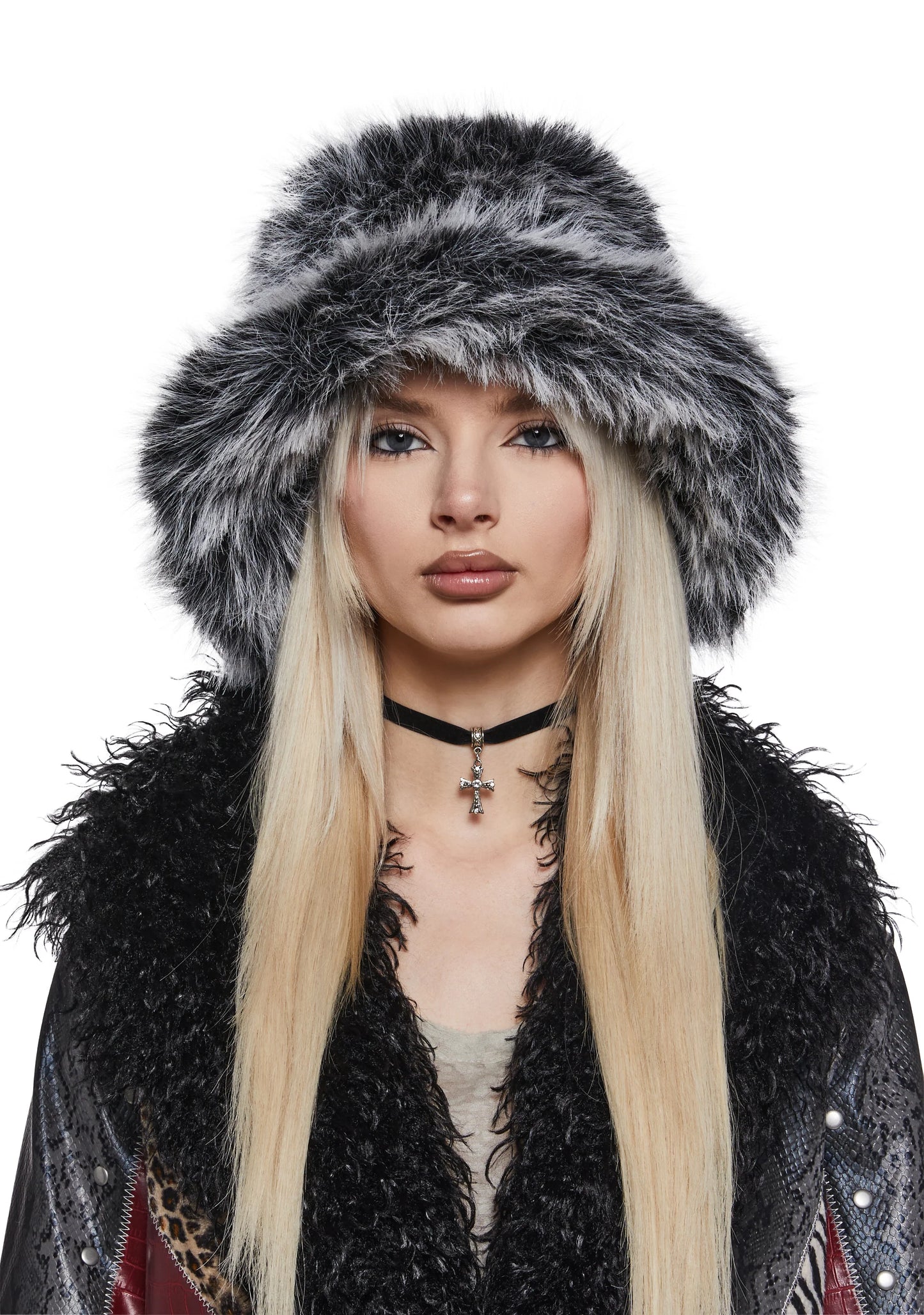 MIDNIGHT FAUX FUR BUCKET HAT & SHOULDER BAG