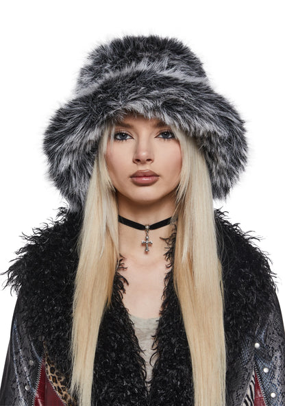 MIDNIGHT FAUX FUR BUCKET HAT & SHOULDER BAG