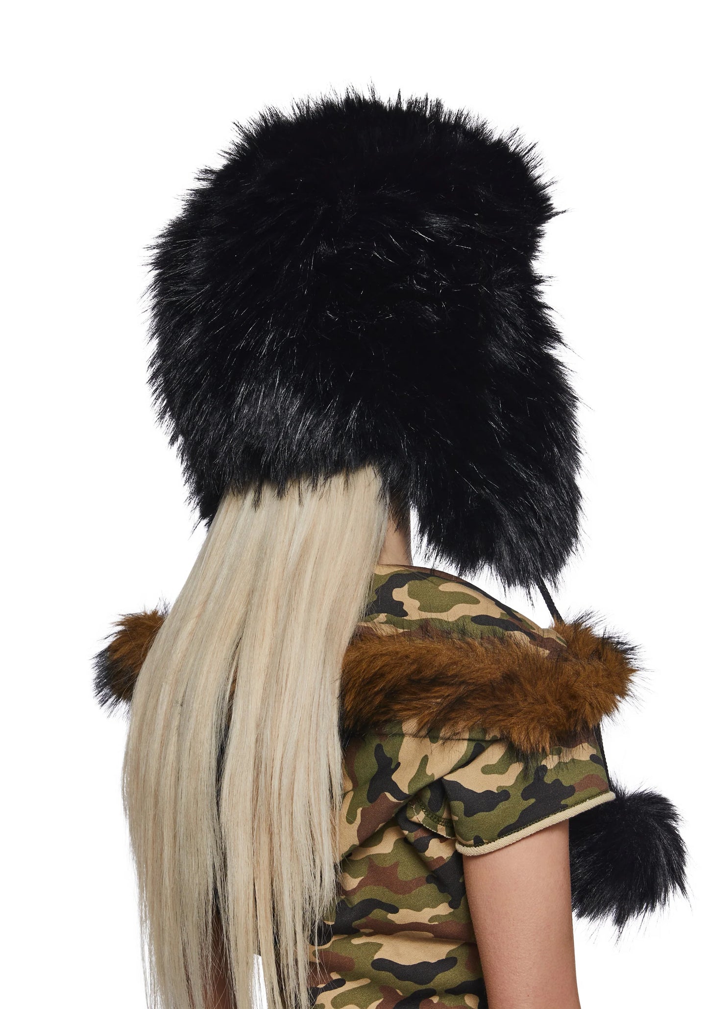 POM POMS Faux Fur Bucket Hat — Black