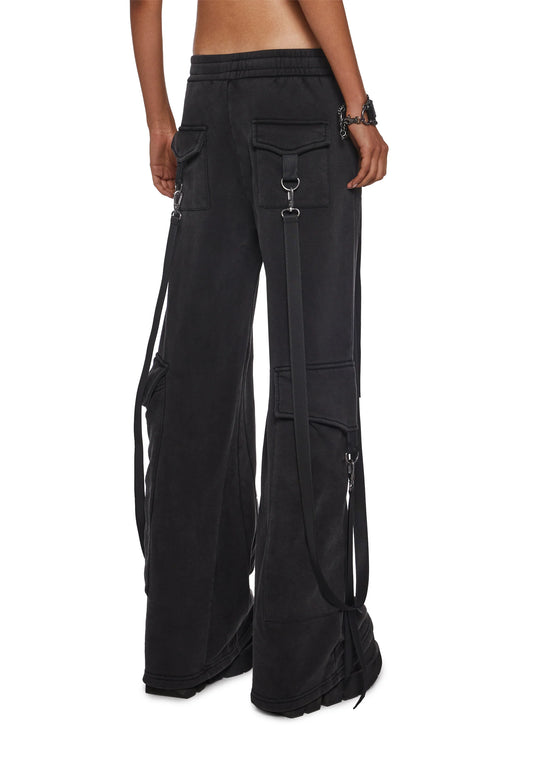 Cotton Suspender Cargo Joggers — Black