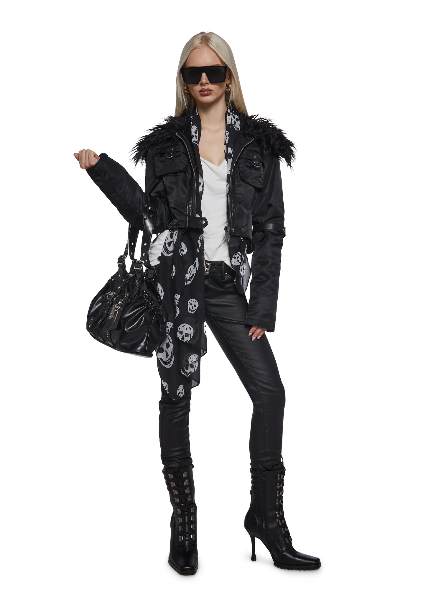 NICKI Cropped Bomber Jacket - Black