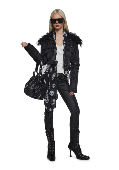 NICKI Cropped Bomber Jacket - Black