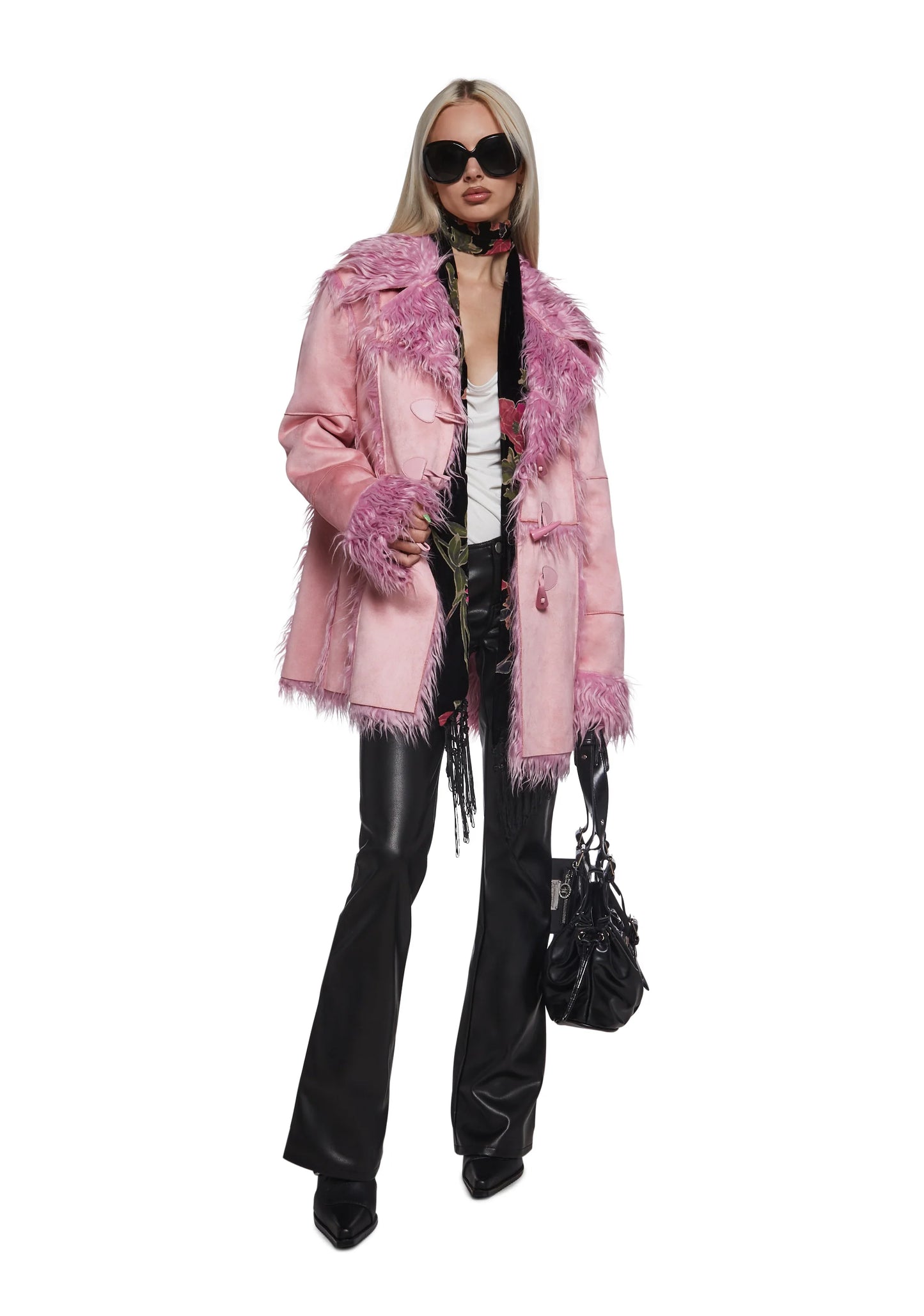 Suede Toggle Fur Coat — Pink