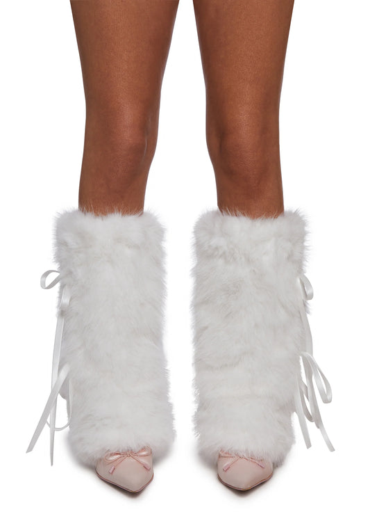 WHITE BOWS Leg Warmers
