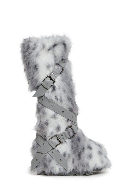 White High Faux Fur Boots