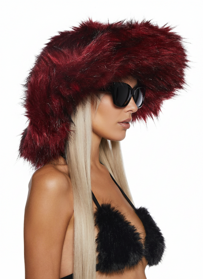 Chamber Faux Fur Bucket Hat — Red